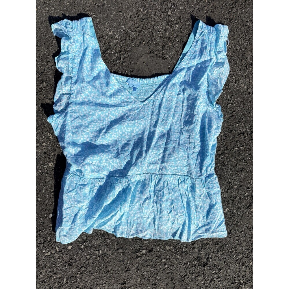 Draper James RSVP Light Blue Floral Ruffle Peplum Tank Top – Size XXL - Picture 3 of 8